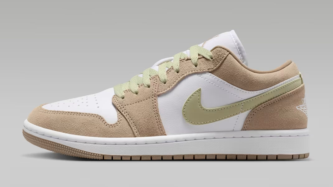 Air Jordan 1 Low Khaki Olive Aura Sail White Womens Sneakers DC0774-204