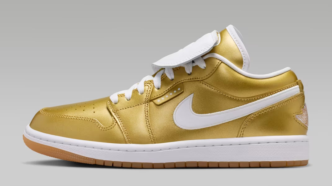 Air Jordan 1 Low Soccer Gold White Gum Yellow Gold Womens Sneakers IR2304-703