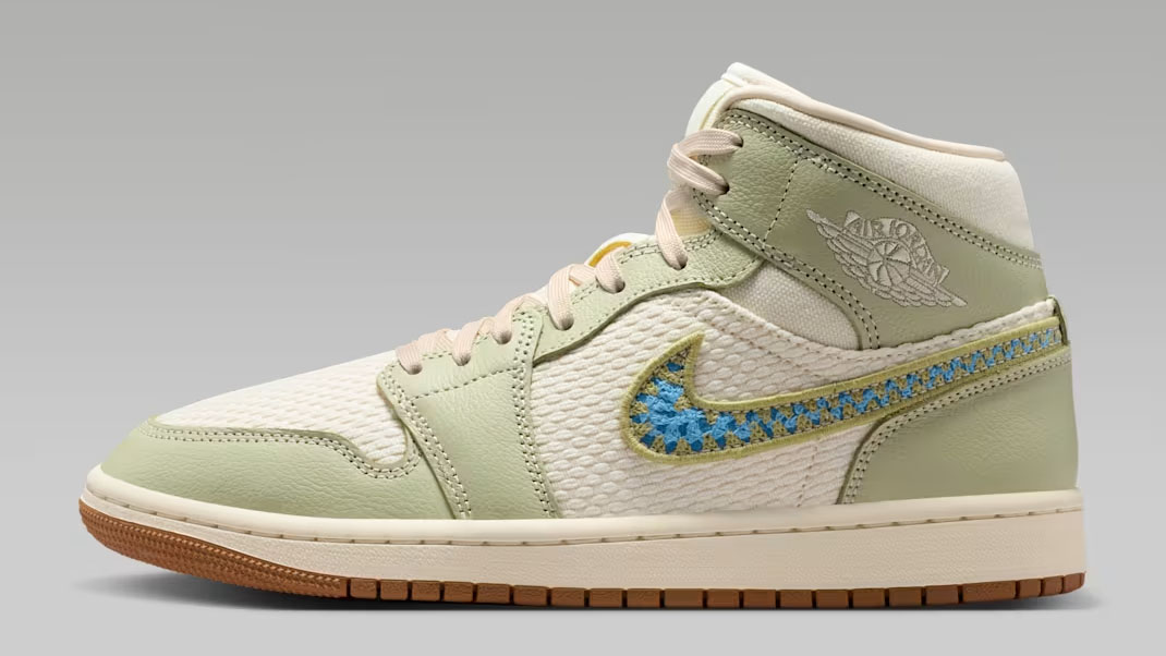 Air Jordan 1 Mid SE Olive Aura Lawn University Blue Pearl White Womens Sneakers II0570-302