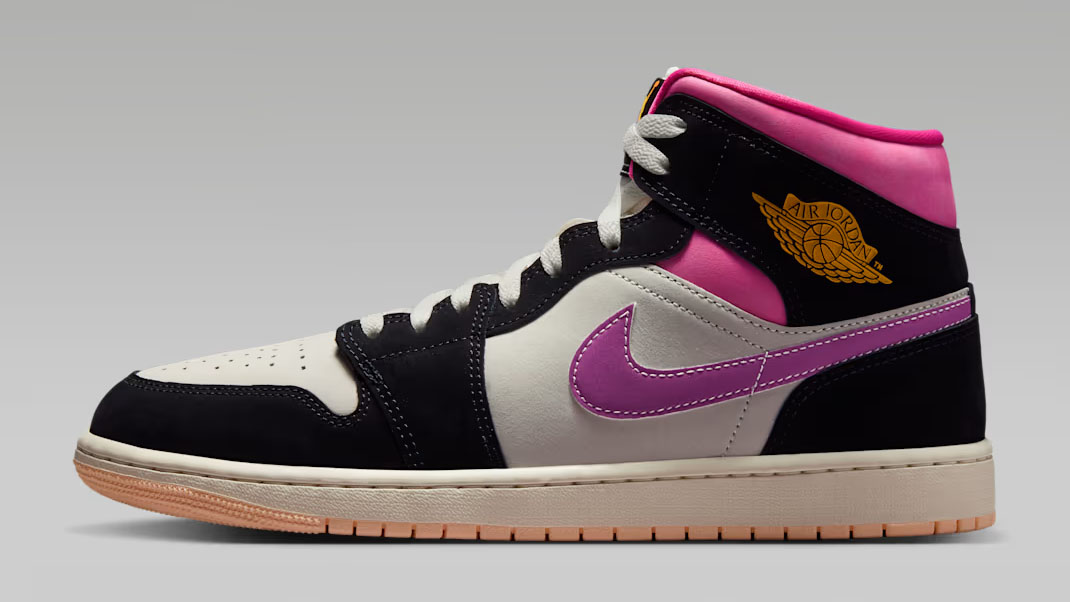 Air Jordan 1 Mid SE World Tour Black Sail Pinksicle University Gold Mens Shoes II3789-001