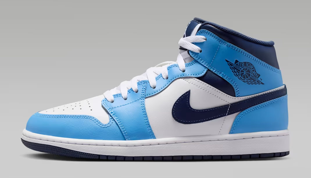 Air Jordan 1 Mid University Blue White Sail Midnight Navy Mens Sneakers DQ8426-405