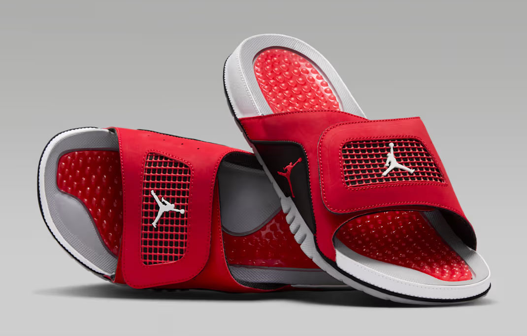 Jordan Hydro 4 Retro Toro Bravo Fire Red Black Cement Grey White Mens Slides 532225-600