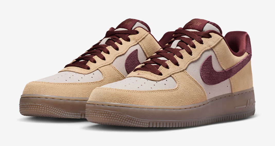 Nike Air Force 1 Low 07 Premium Linen Moon Particle Mink Brown Burgundy Crush Mens Shoes 1