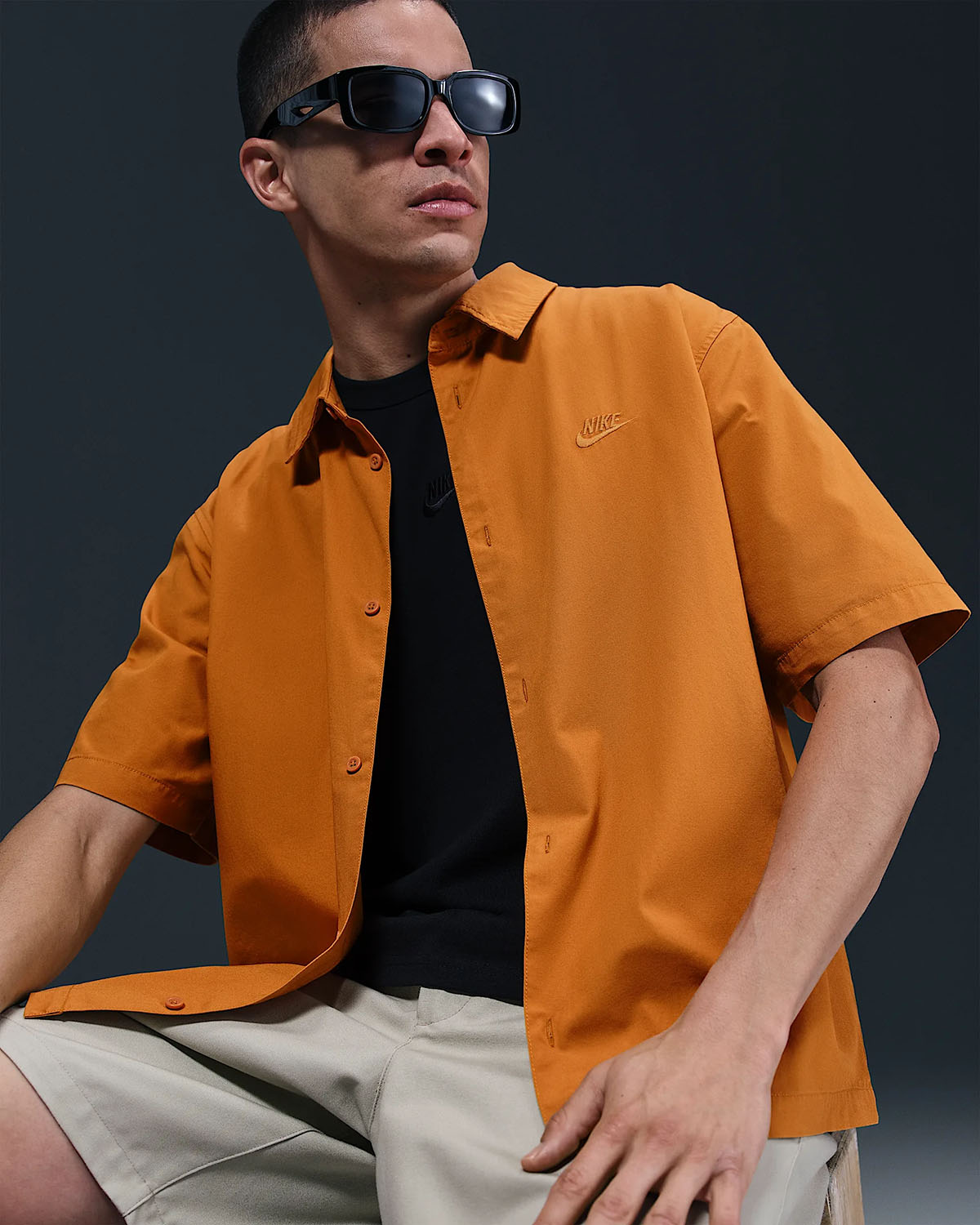 Nike-Club-Mens-Short-Sleeve-Button-Down-Shirt-Monarch-Orange