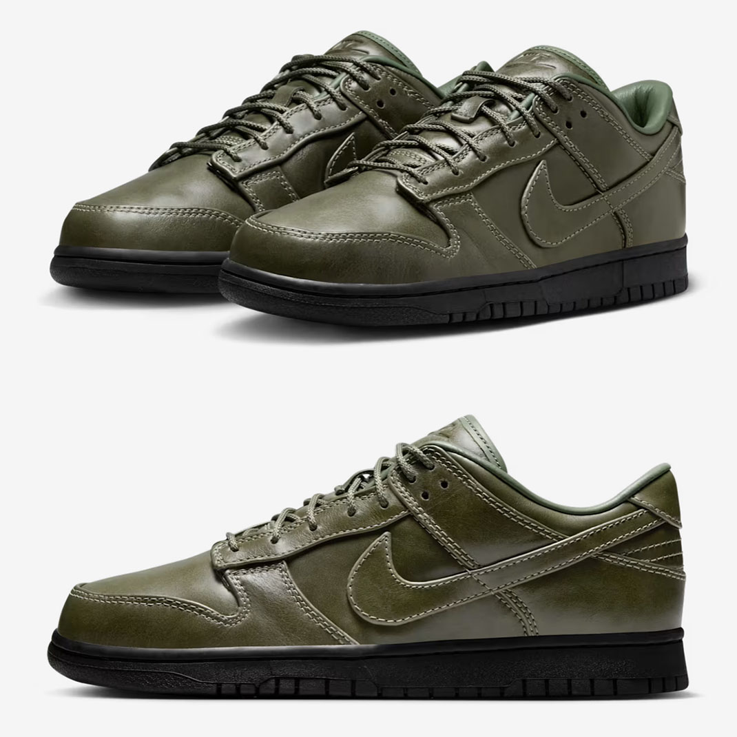 Nike Dunk Low Premium Leather Army Olive Black Mens Shoes IQ3342-300
