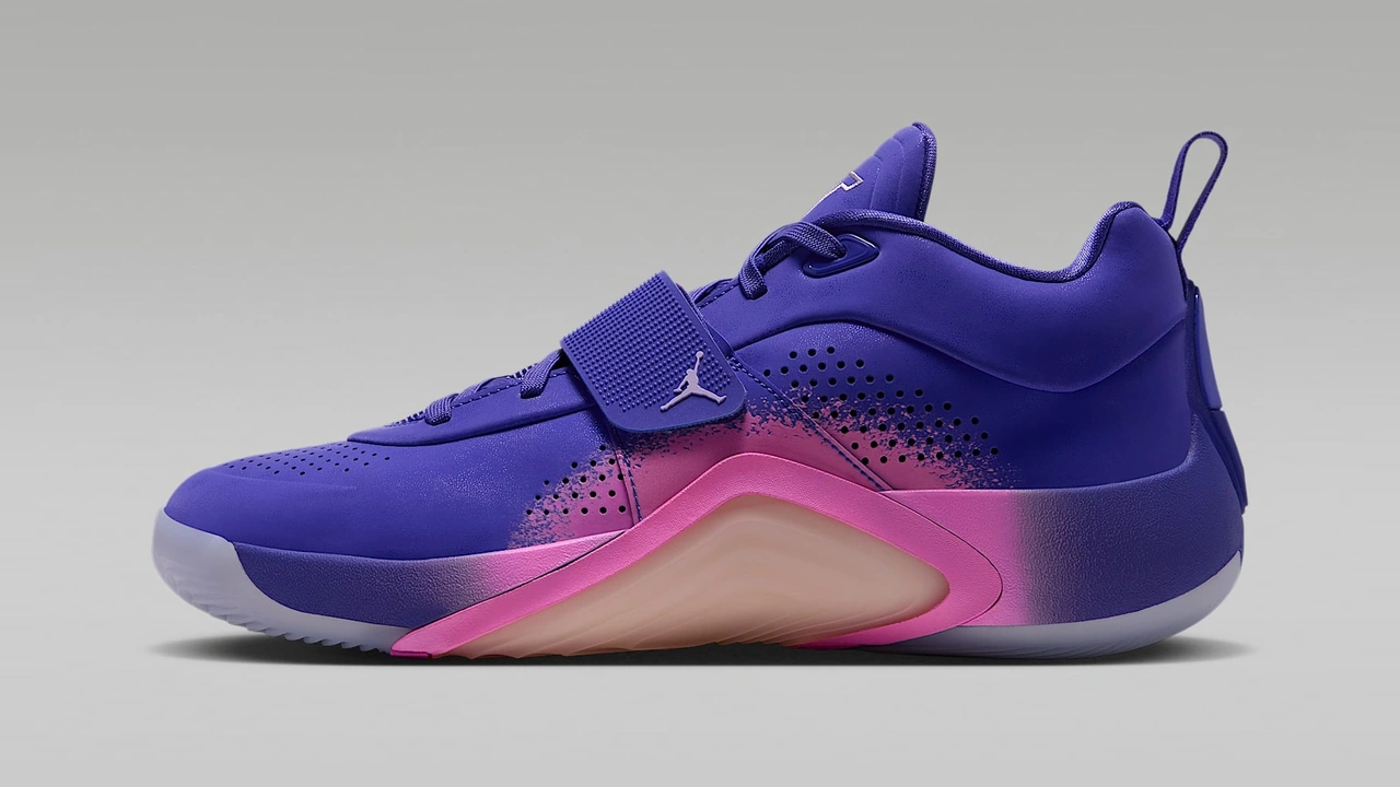 Jordan Tatum 5 Sunrise in Bright Concord Urban Lilac China Rose Bright Mango, lateral view