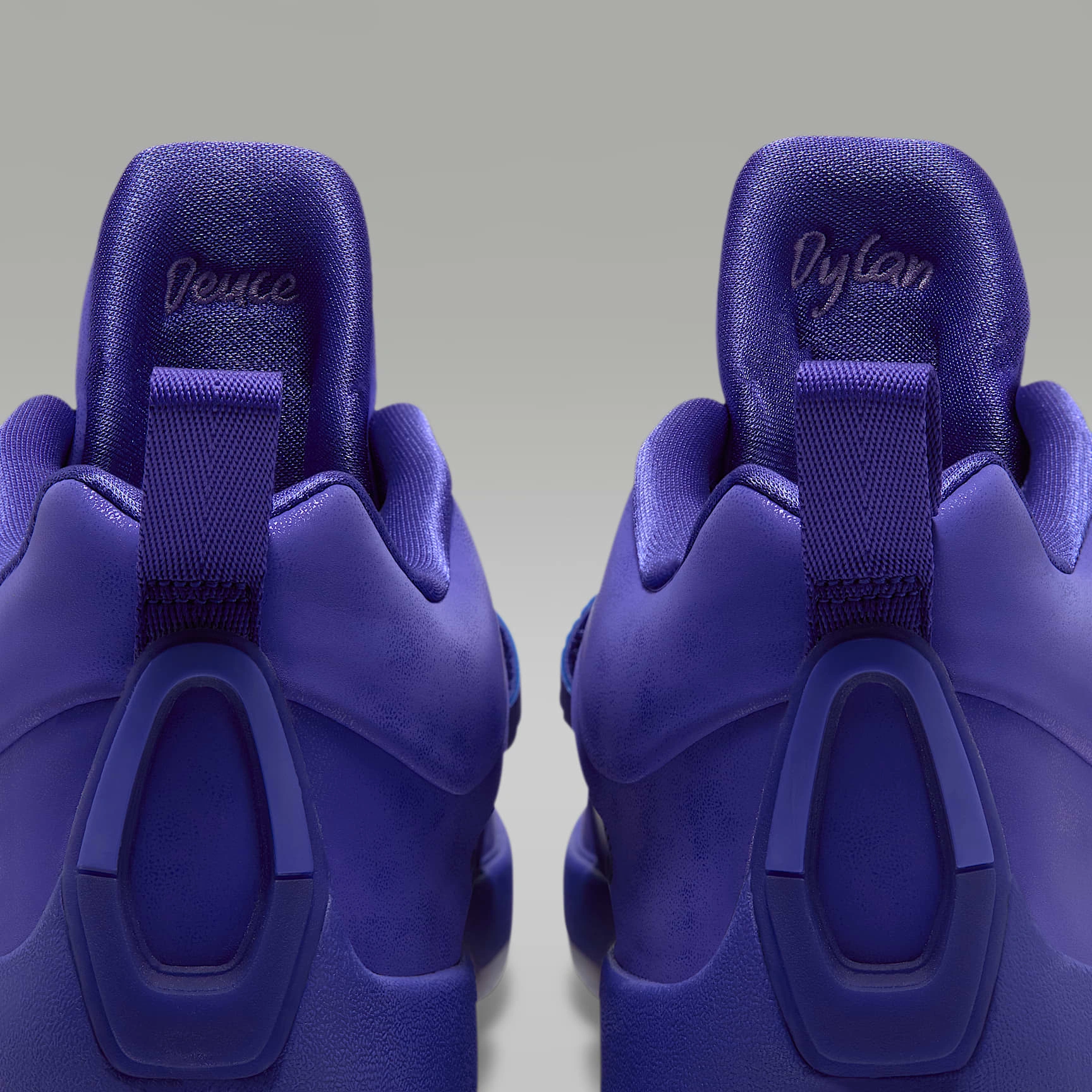 Jordan Tatum 5 Sunrise — Heel Detail View in Bright Concord Urban Lilac China Rose Bright Mango