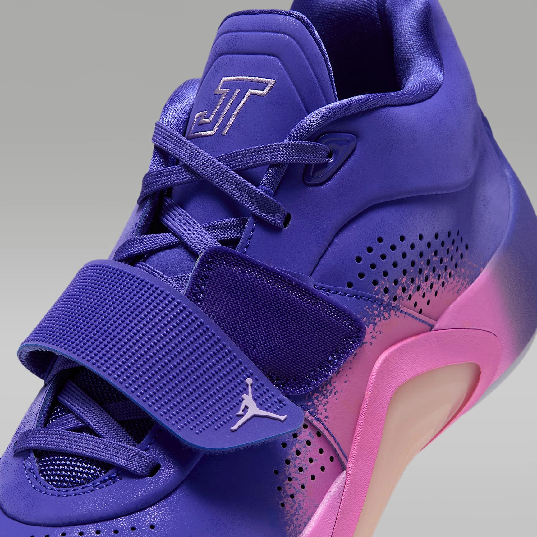 Jordan Tatum 5 Sunrise — Strap Detail View in Bright Concord Urban Lilac China Rose Bright Mango