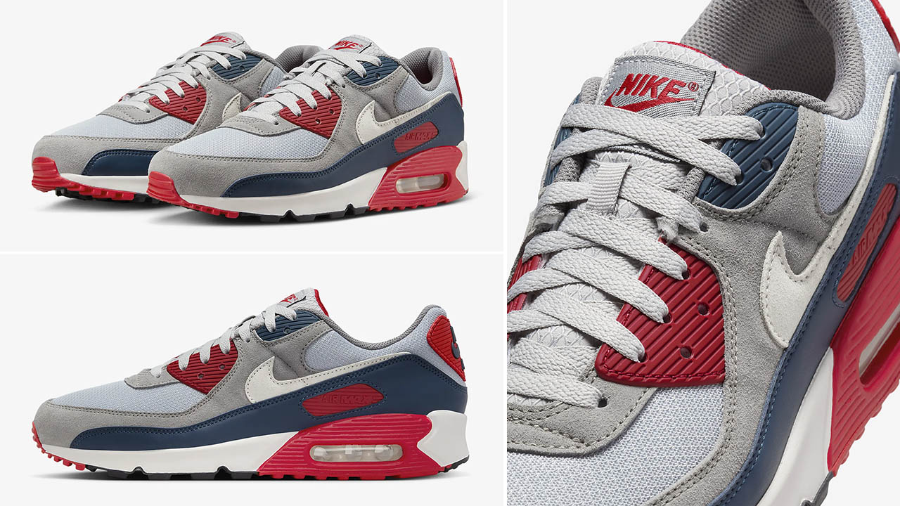 Nike-Air-Max-90-Light-Smoke-Grey-Armory-Navy-Fire-Red-Sneakers