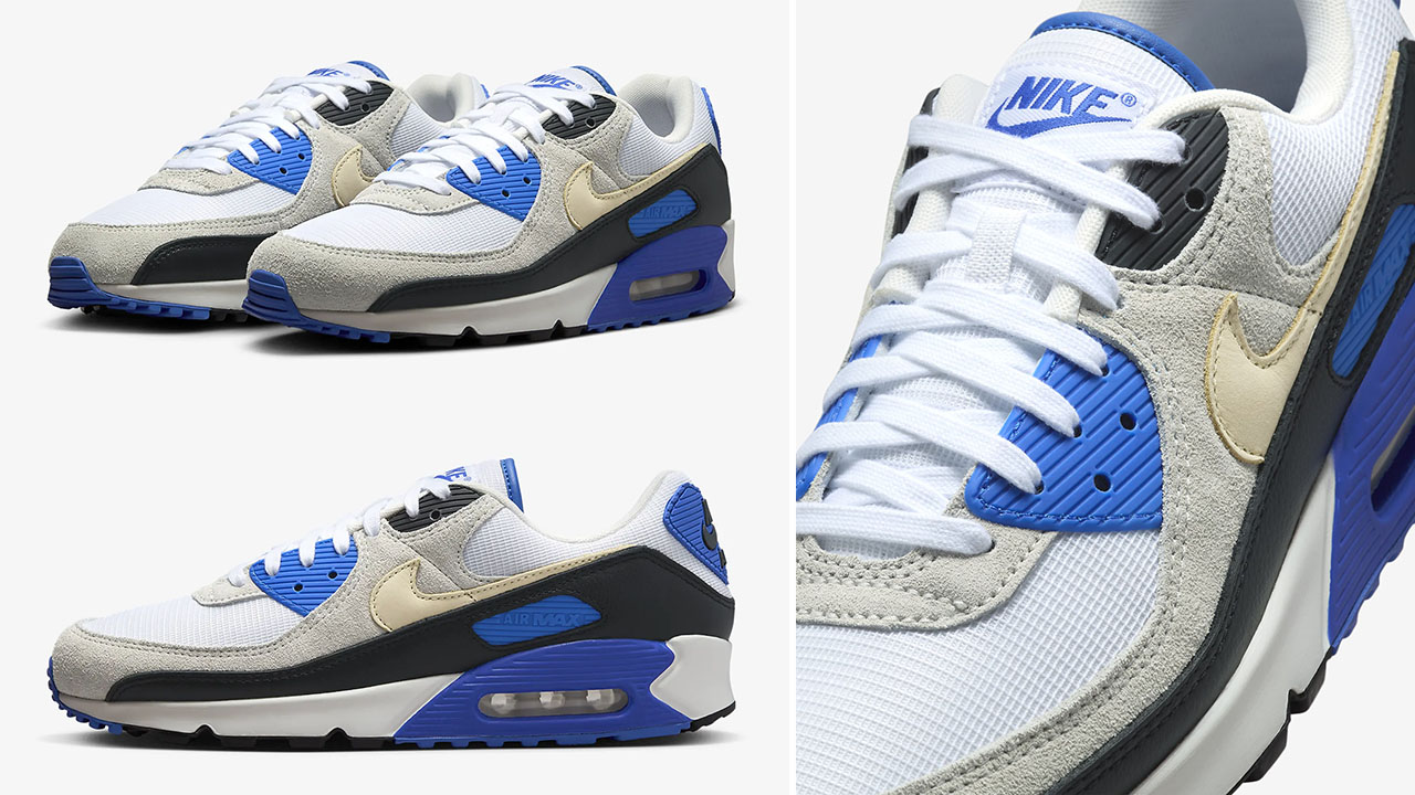 Nike Air Max 90 Premium White Racer Blue Black Khaki Sneakers