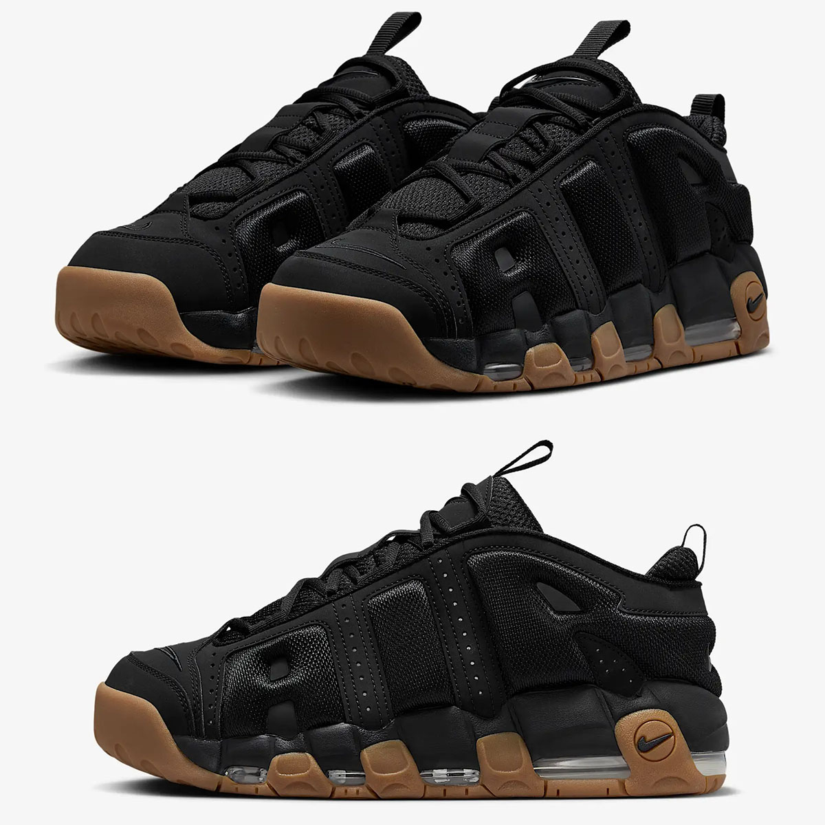 Nike Air More Uptempo Low Black Gum Medium Brown Sneakers