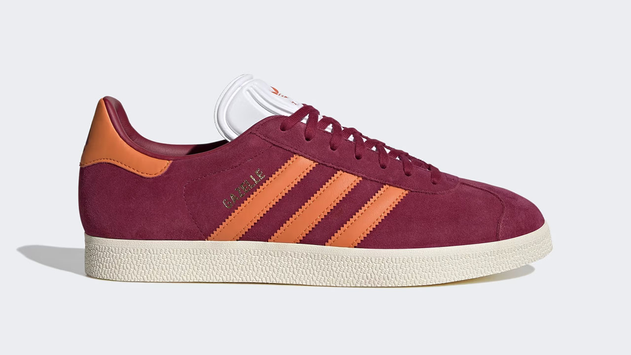 adidas Roma Gazelle Shoes Legacy Burgundy Unity Orange