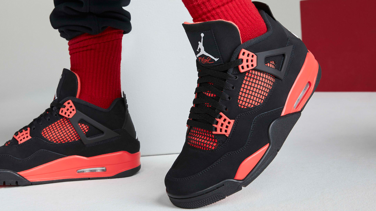 Air Jordan 4 Red Thunder On Feet